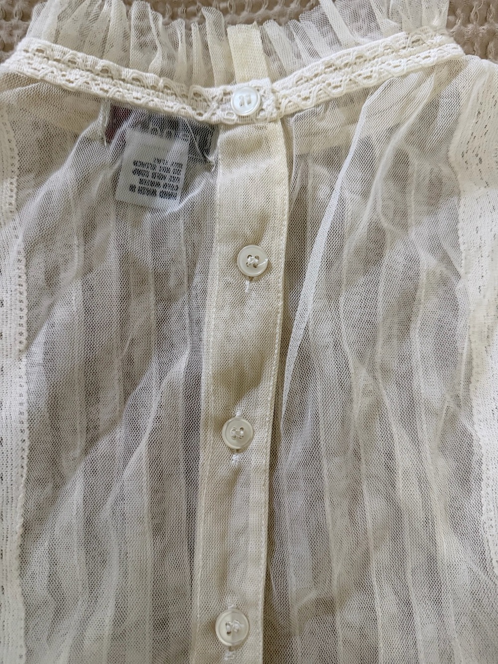 Trend Setter Diva Boutique White Sheer Ruffle Mock-Neck Blouse - Picture 5 of 6